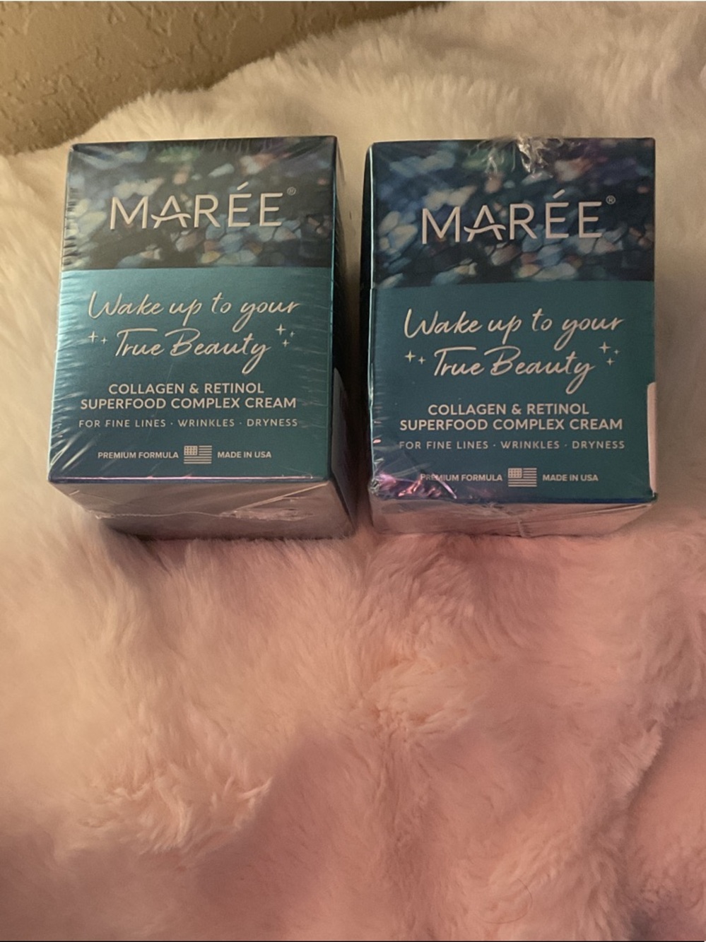 Maree Collagen & Retinol Superfood  Cream/Lot of 2 1.7 fl oz Jars/Bonus 2 Masks